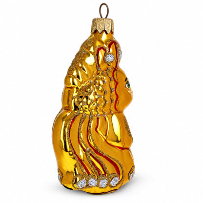 Shiny Goldfish with Scales Glass Christmas Ornament