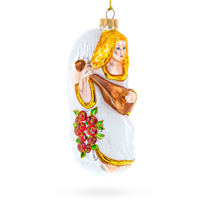 Guardian Angel Playing Mandolin Glass Christmas Ornament