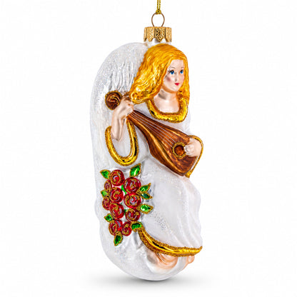 Guardian Angel Playing Mandolin Glass Christmas Ornament