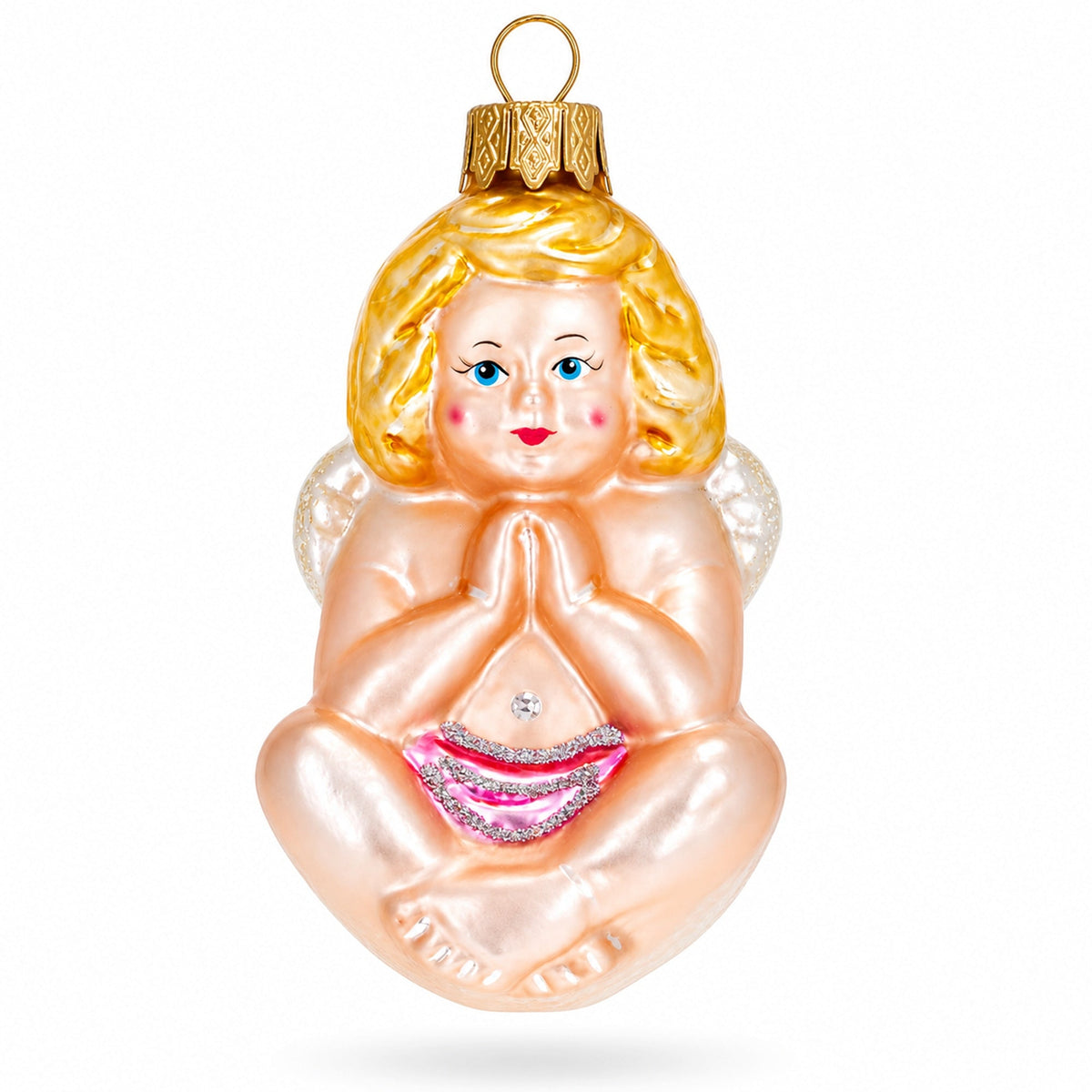 Cherub Angel in Prayer Glass Christmas Ornament