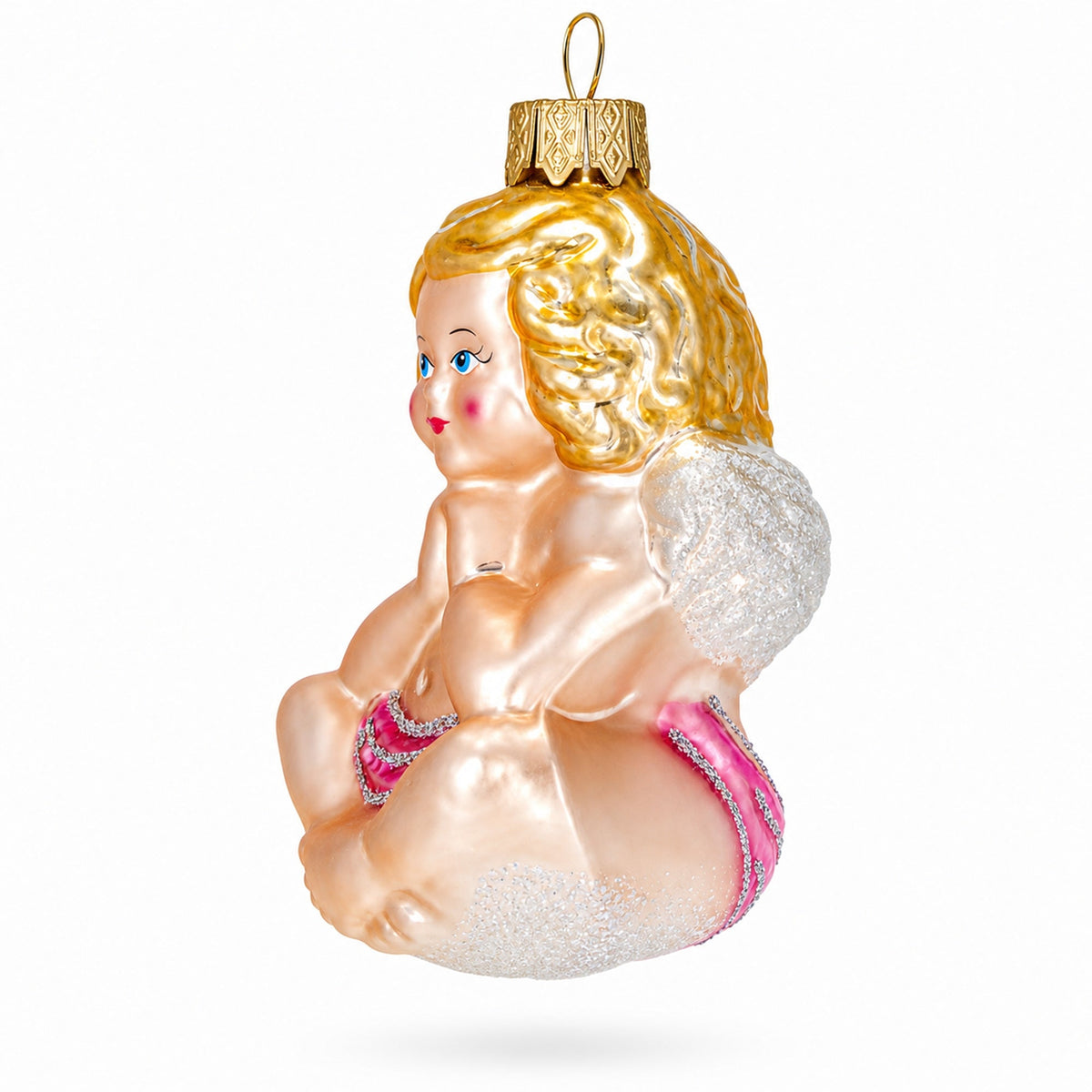 Cherub Angel in Prayer Glass Christmas Ornament