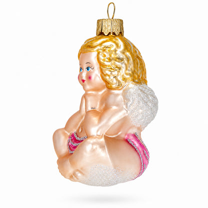 Cherub Angel in Prayer Glass Christmas Ornament