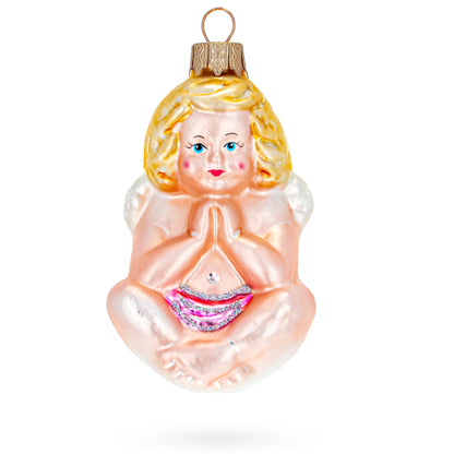 Cherub Angel in Prayer Glass Christmas Ornament
