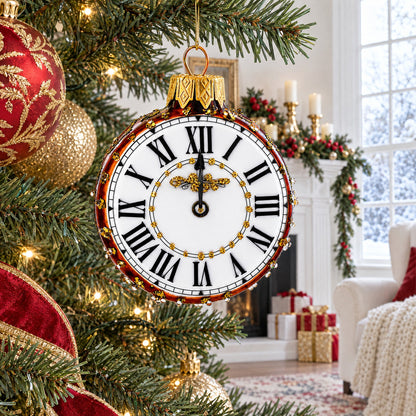 Watch with White Dial Glass Ornament Hanging Christmas Tree Decoration 3.2 Inches