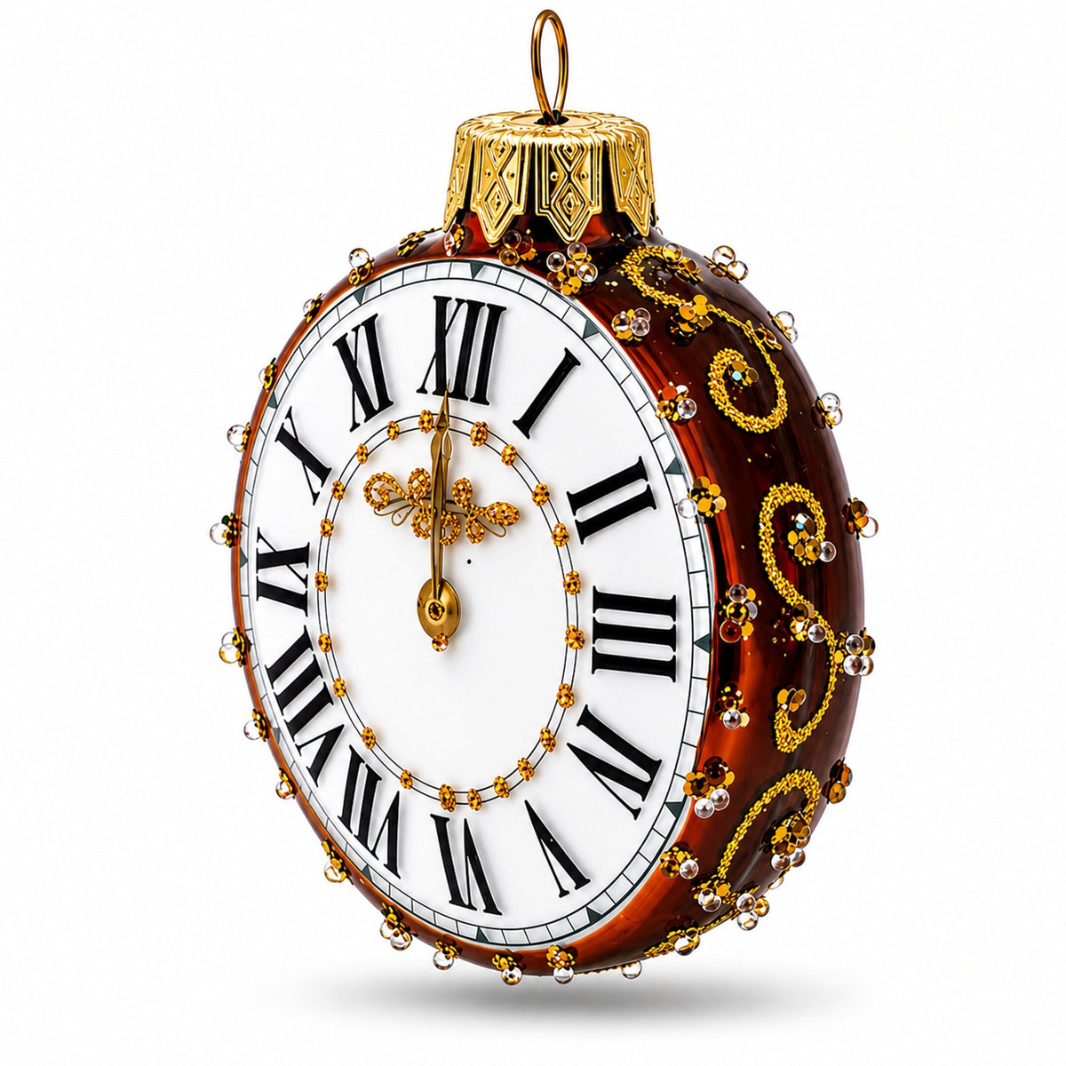 Watch with White Dial Glass Ornament Hanging Christmas Tree Decoration 3.2 Inches