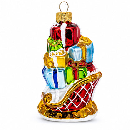 Santa’s Sleigh Full of Gifts Glass Christmas Ornament