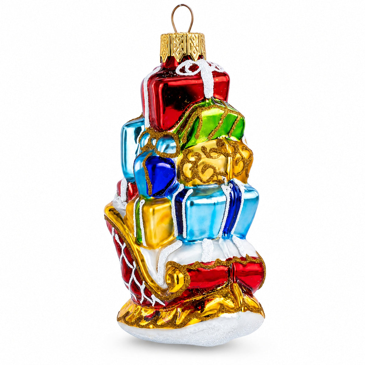 Santa’s Sleigh Full of Gifts Glass Christmas Ornament