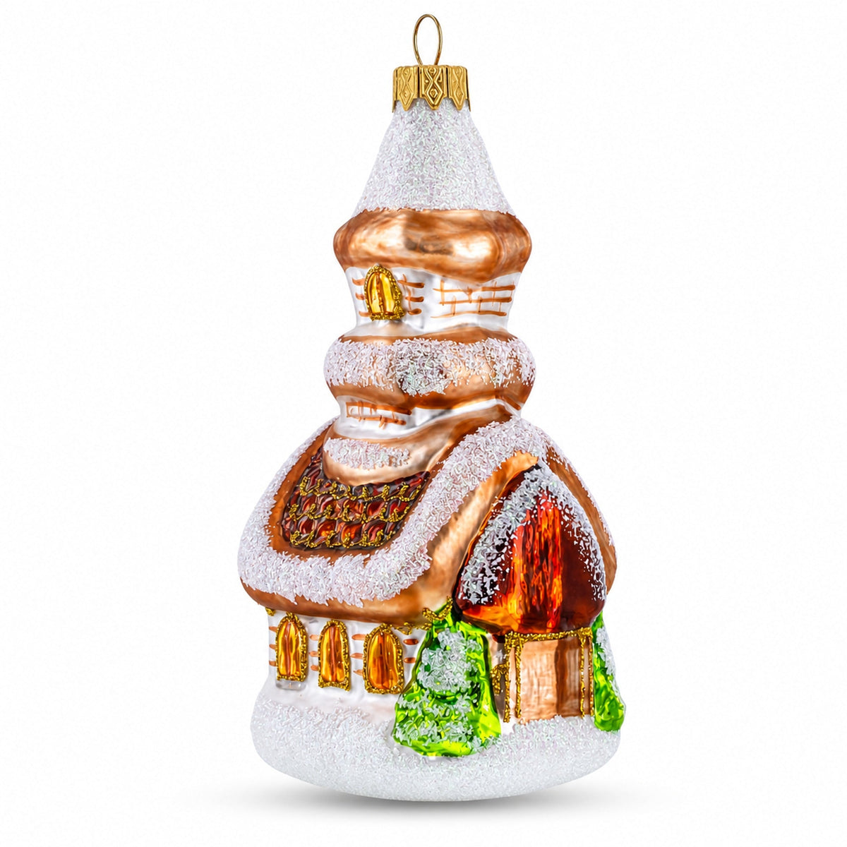 Snowy Cottage Cabin Glass Christmas Ornament