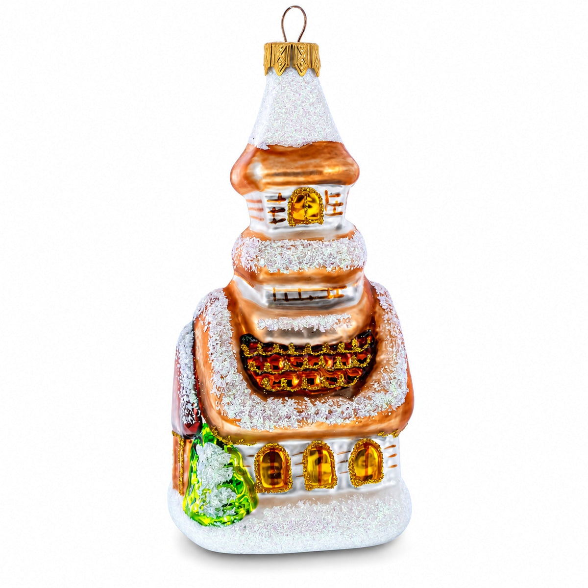 Snowy Cottage Cabin Glass Christmas Ornament