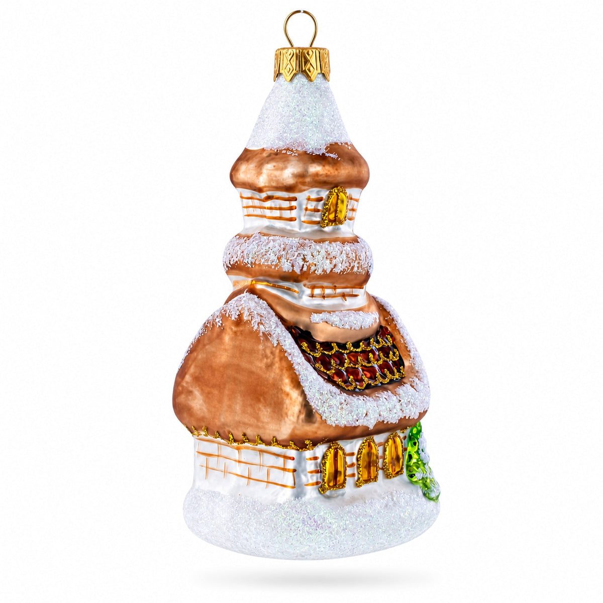 Snowy Cottage Cabin Glass Christmas Ornament