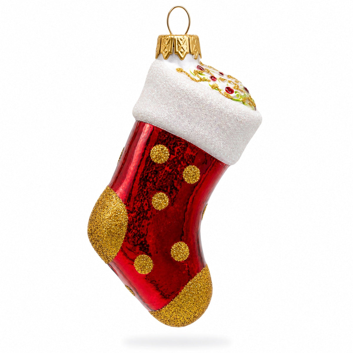 Golden Polka Dot Stocking Glass Christmas Ornament