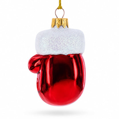Red Mitten with Snowman Glass Christmas Ornament