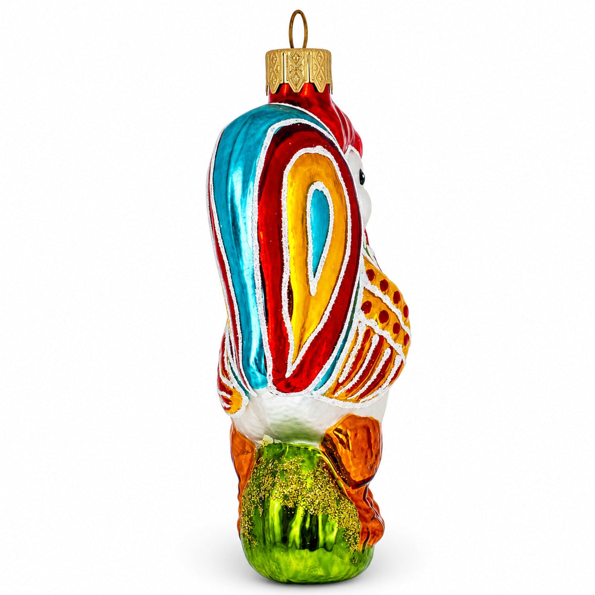 Colorful Rooster Glass Christmas Ornament