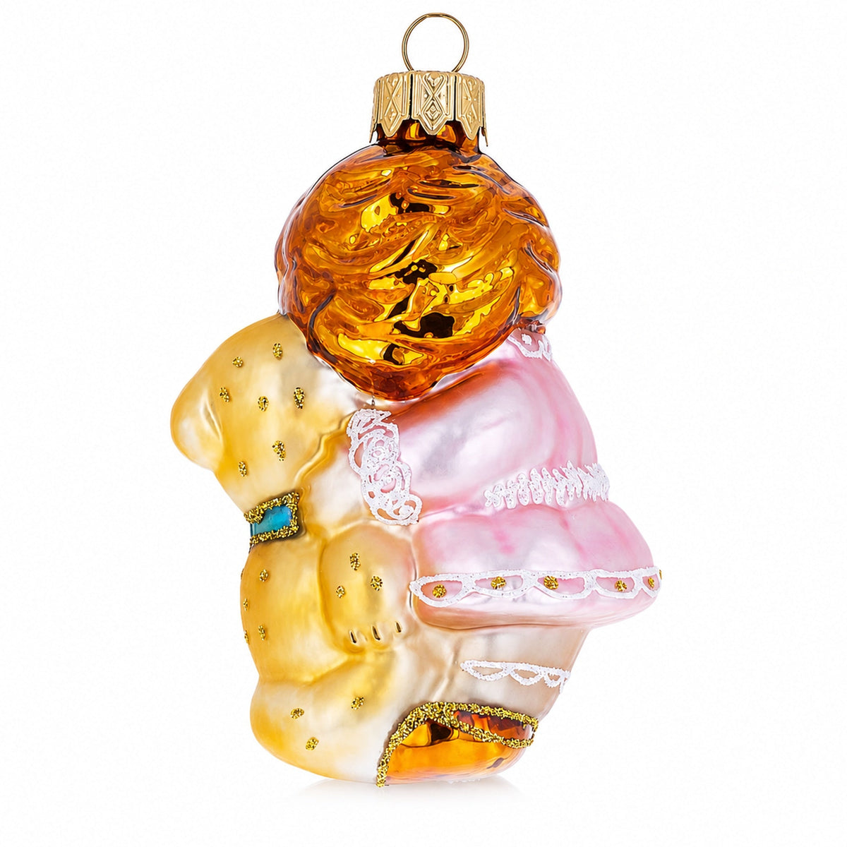 Girl Hugging Teddy Bear Glass Christmas Ornament