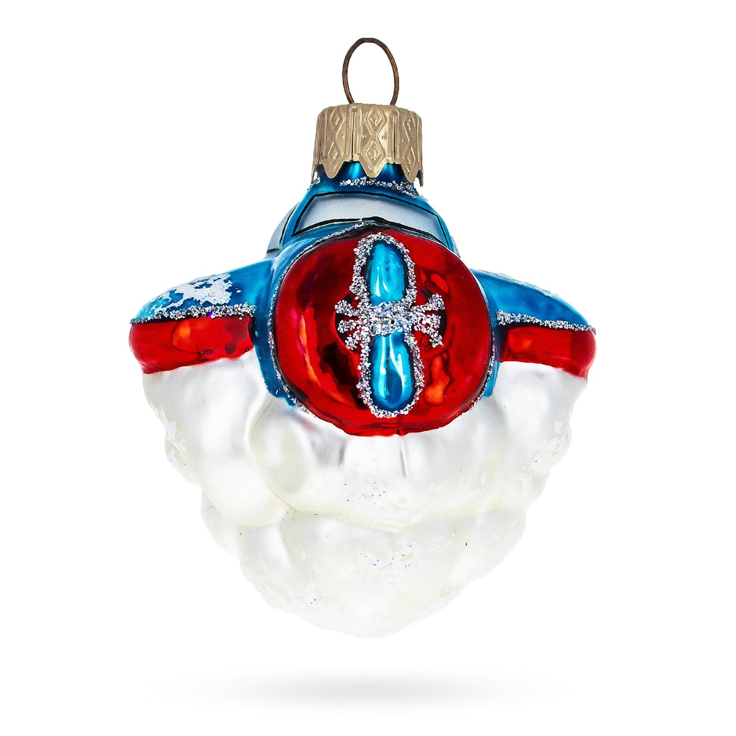 Tractor Style Aircraft Flying Above Clouds Mini Glass Christmas Ornament