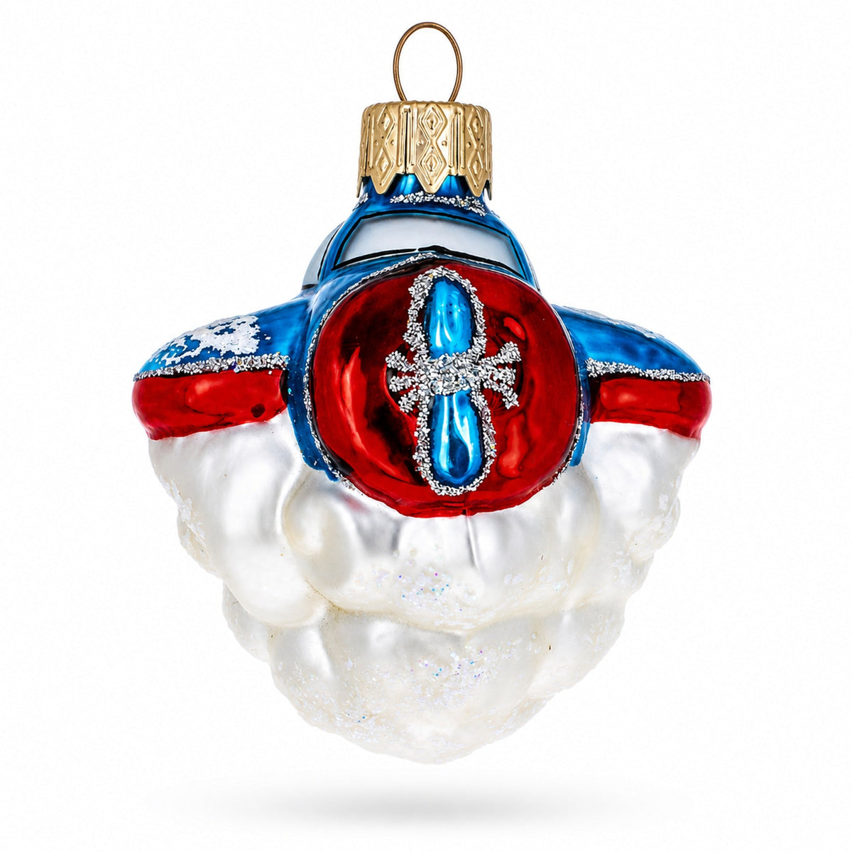 Tractor Style Aircraft Flying Above Clouds Mini Glass Christmas Ornament