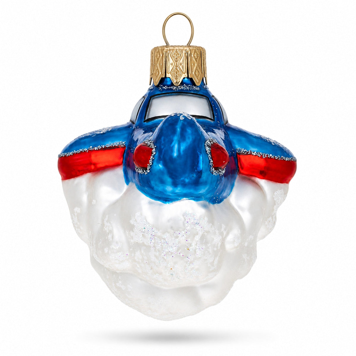 Tractor Style Aircraft Flying Above Clouds Mini Glass Christmas Ornament