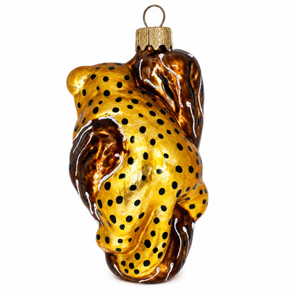Spotted Leopard Cub Climbing Tree Glass Christmas Ornament