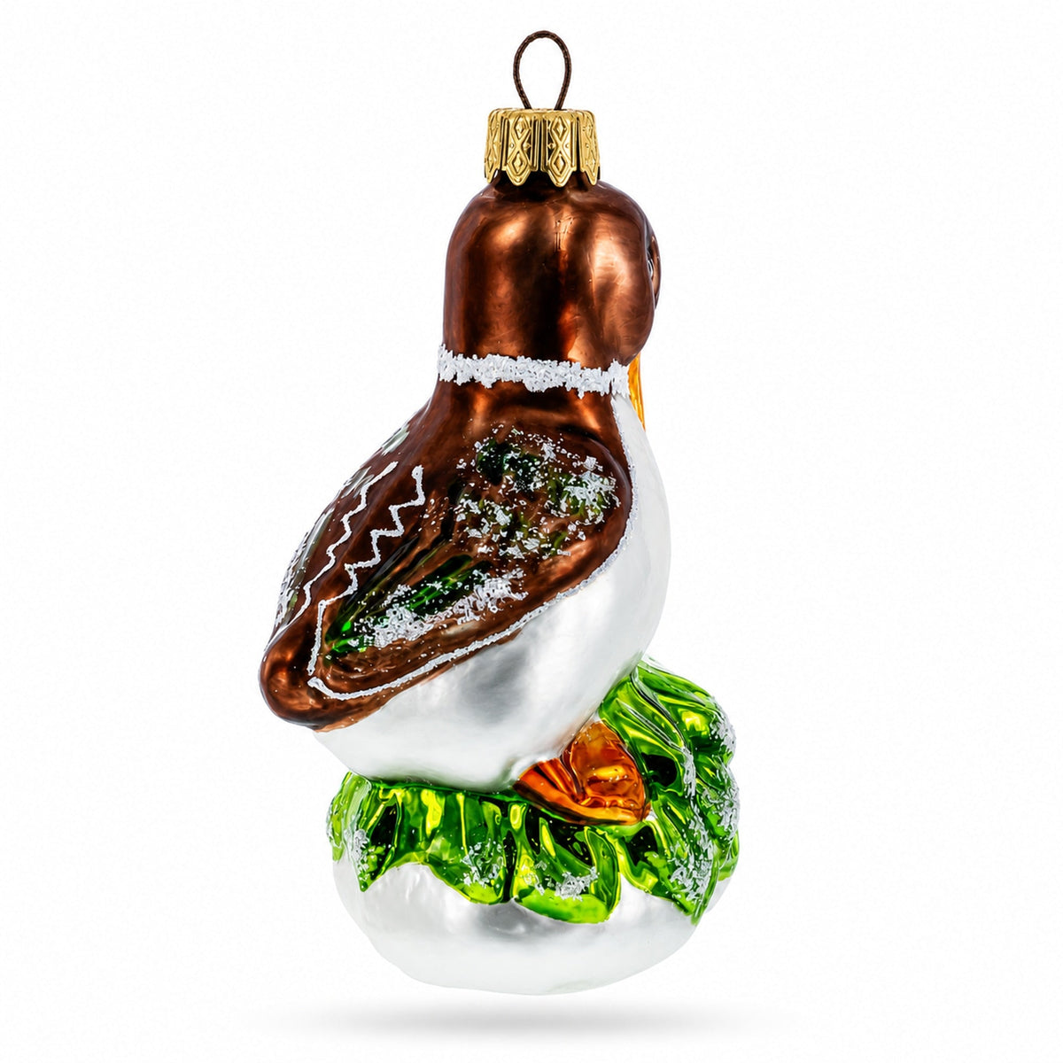 Brown Headed Duck on Grass Glass Christmas Ornament