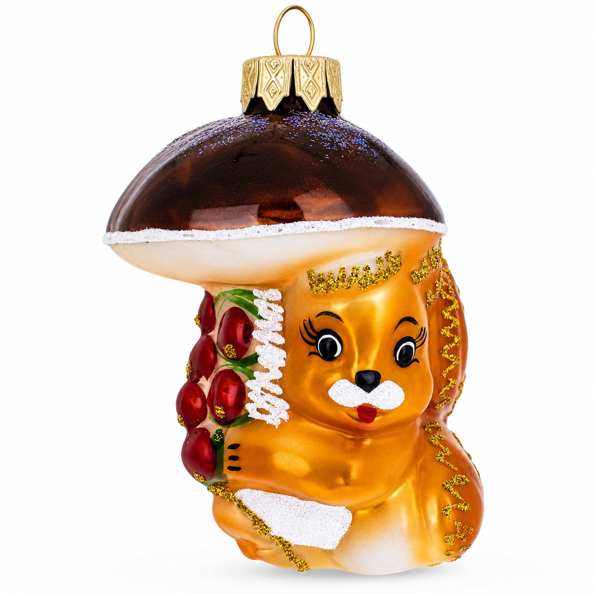 Squirrel Under Mushroom Glass Christmas Ornament
