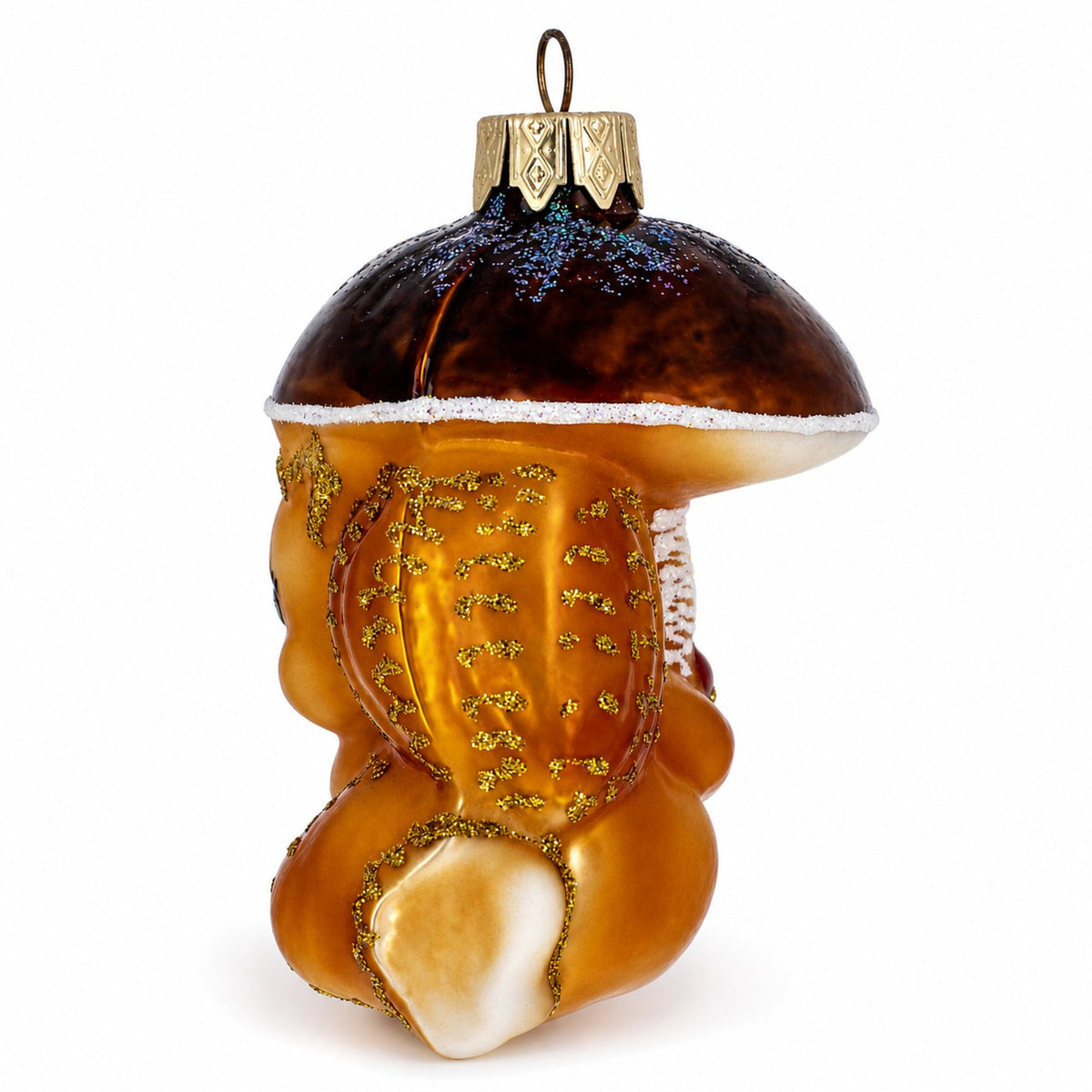 Squirrel Under Mushroom Glass Christmas Ornament