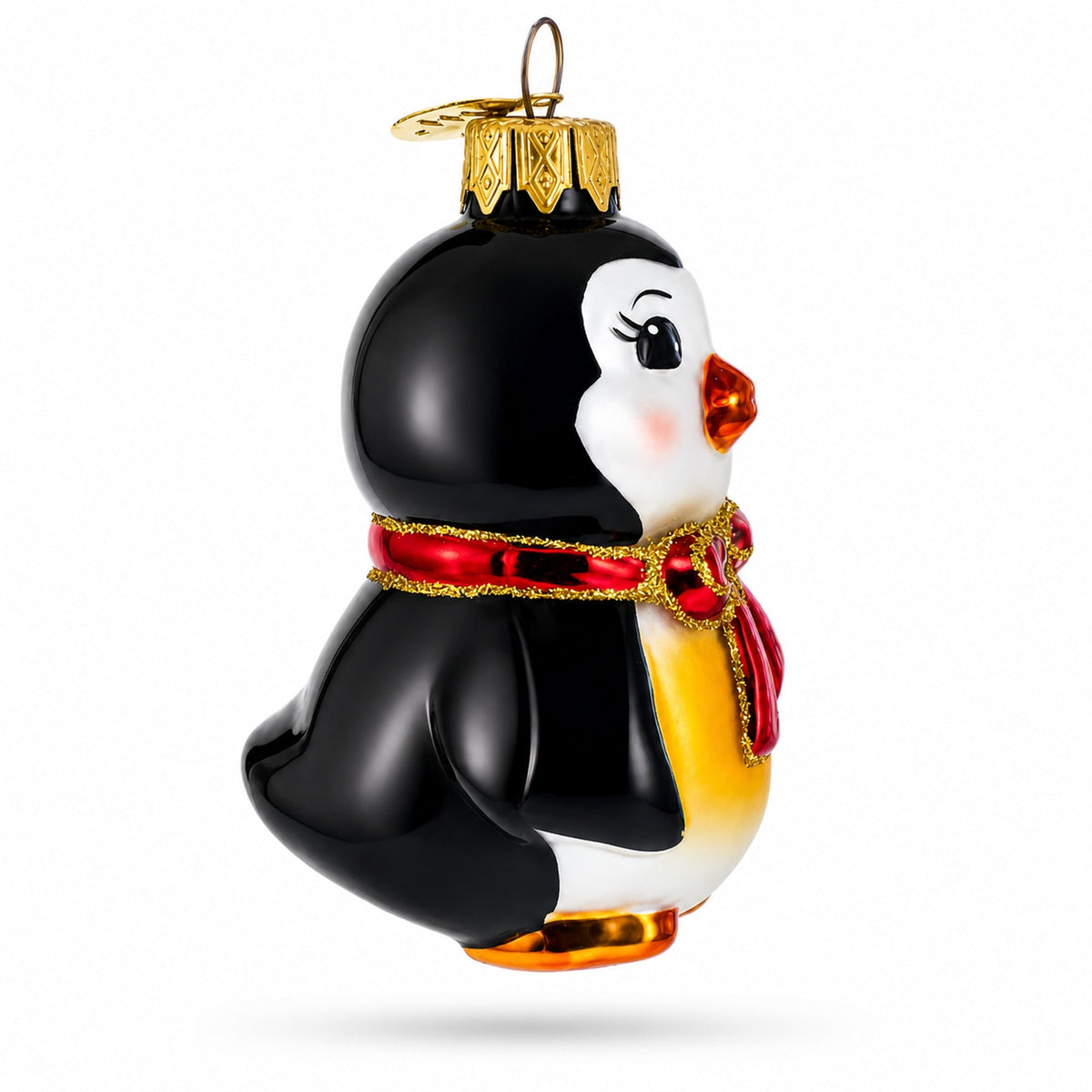 Penguin with Bow Glass Christmas Ornament