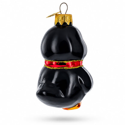 Penguin with Bow Glass Christmas Ornament