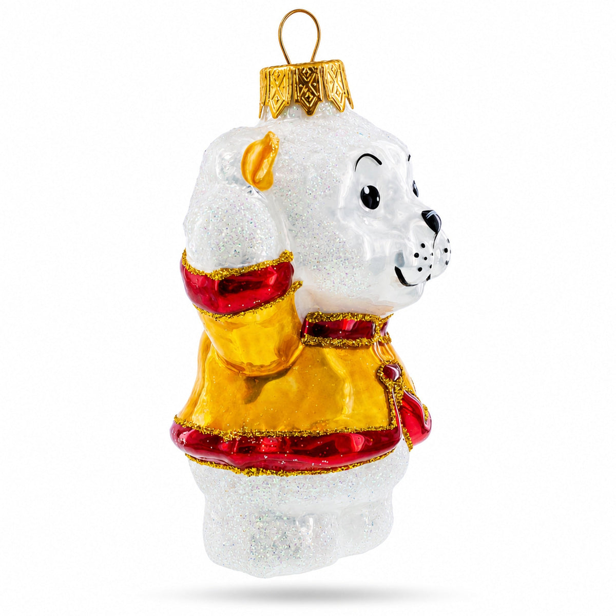 Polar Bear Cub Waving Glass Christmas Ornament