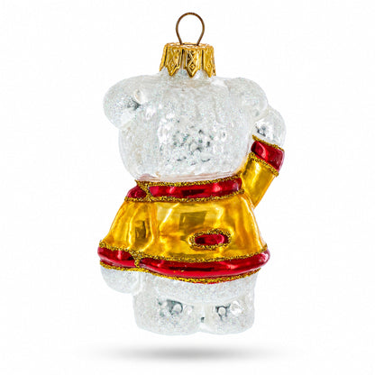 Polar Bear Cub Waving Glass Christmas Ornament