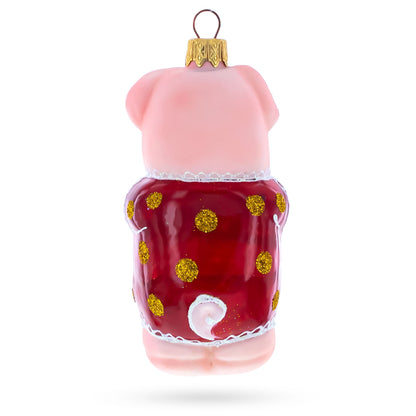 Piglet in Polka Dot Outfit Glass Christmas Ornament