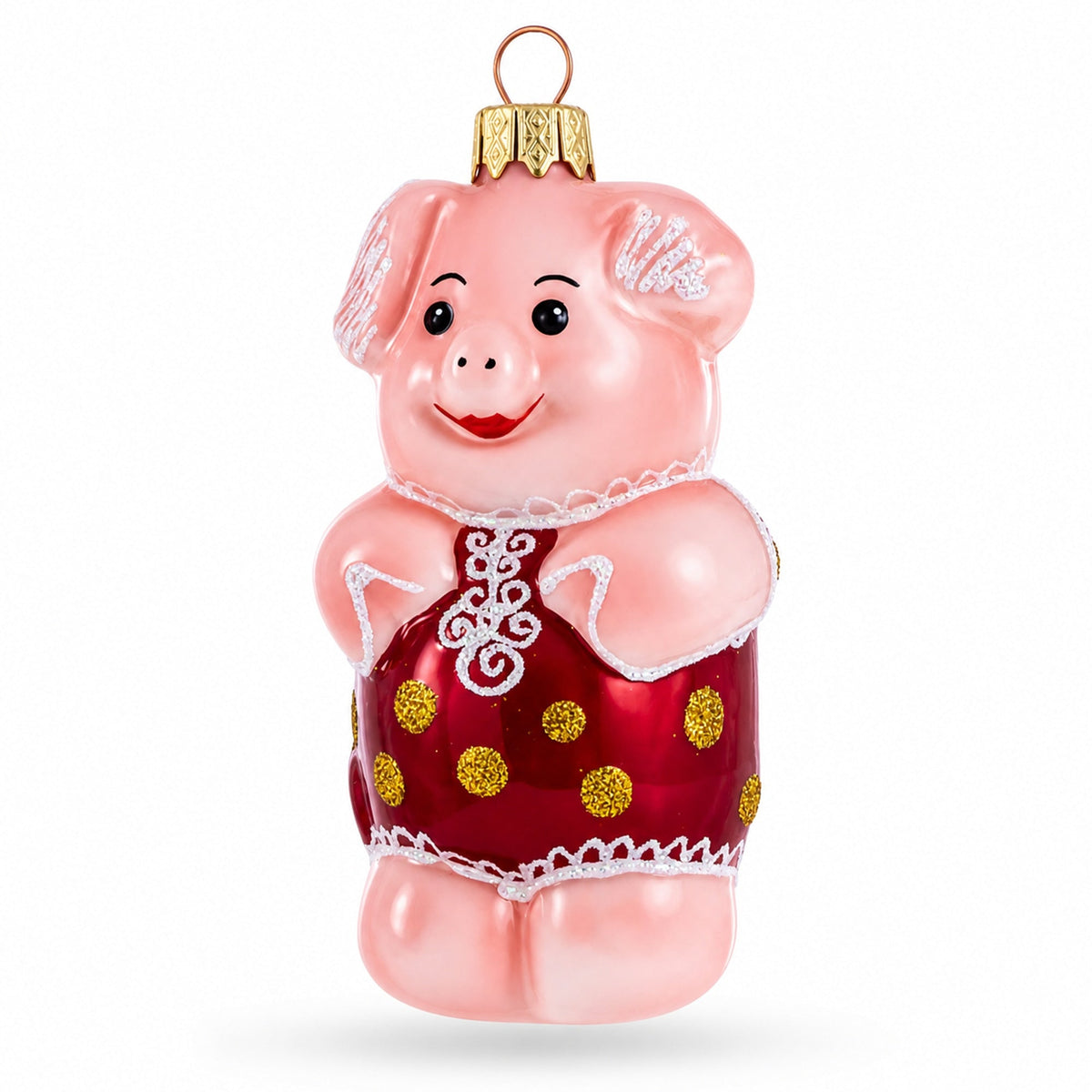 Piglet in Polka Dot Outfit Glass Christmas Ornament