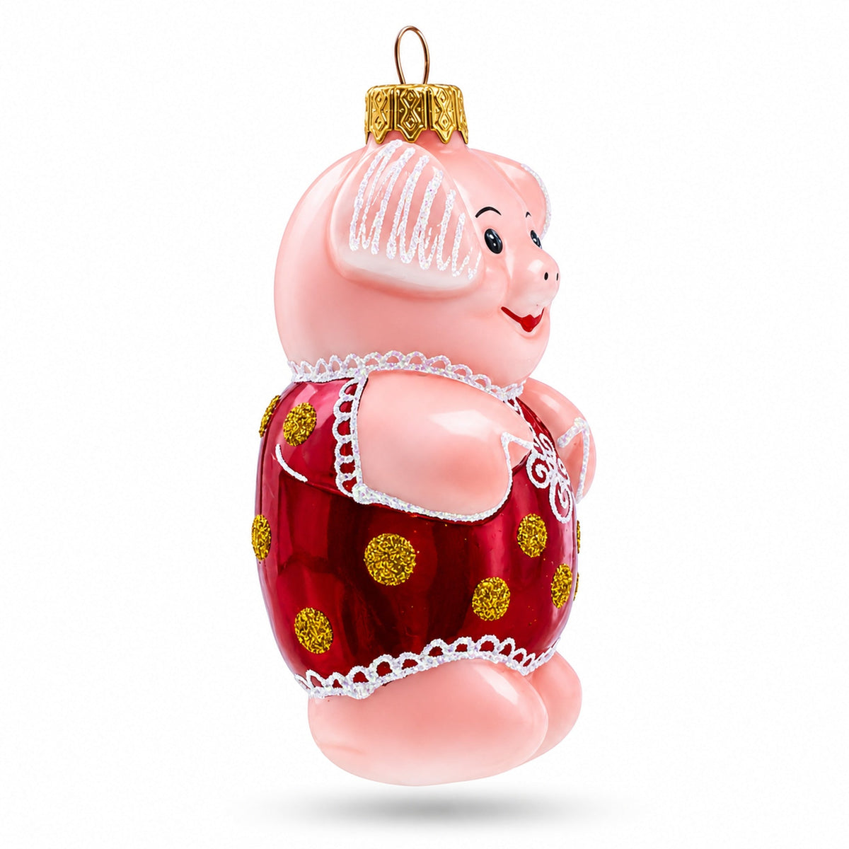 Piglet in Polka Dot Outfit Glass Christmas Ornament