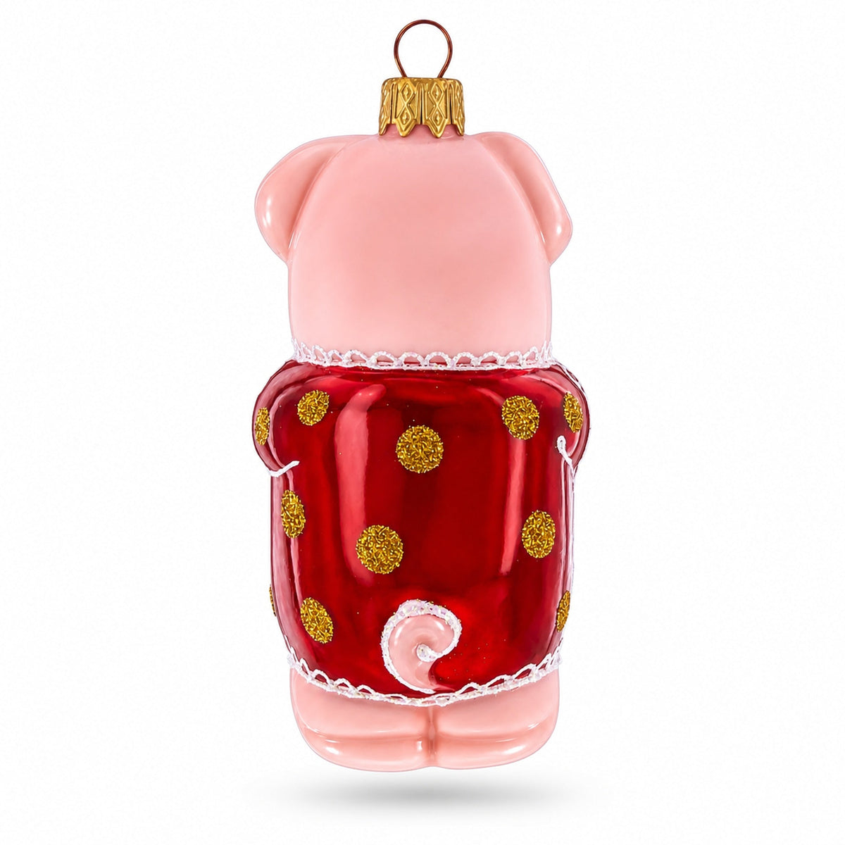 Piglet in Polka Dot Outfit Glass Christmas Ornament