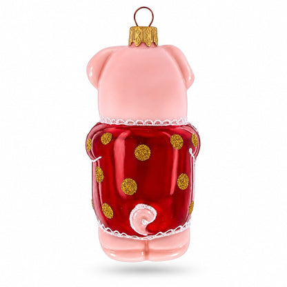 Piglet in Polka Dot Outfit Glass Christmas Ornament