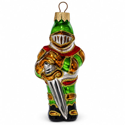 Medieval Armored Knight in Full Plate Glass Christmas Ornament