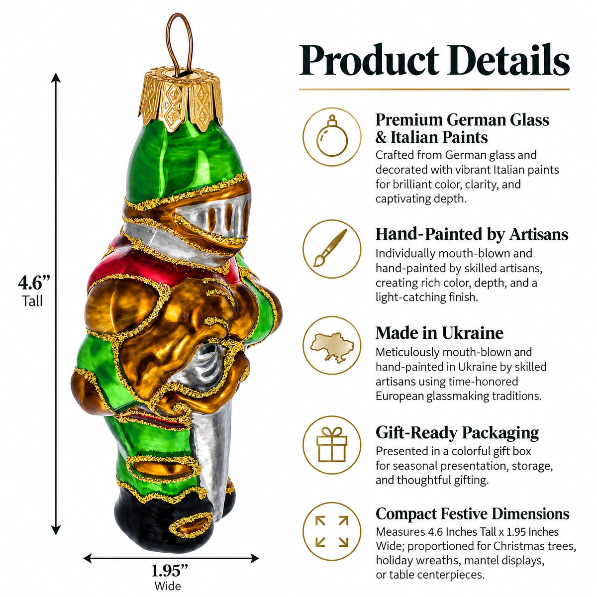 Medieval Armored Knight in Full Plate Glass Christmas Ornament