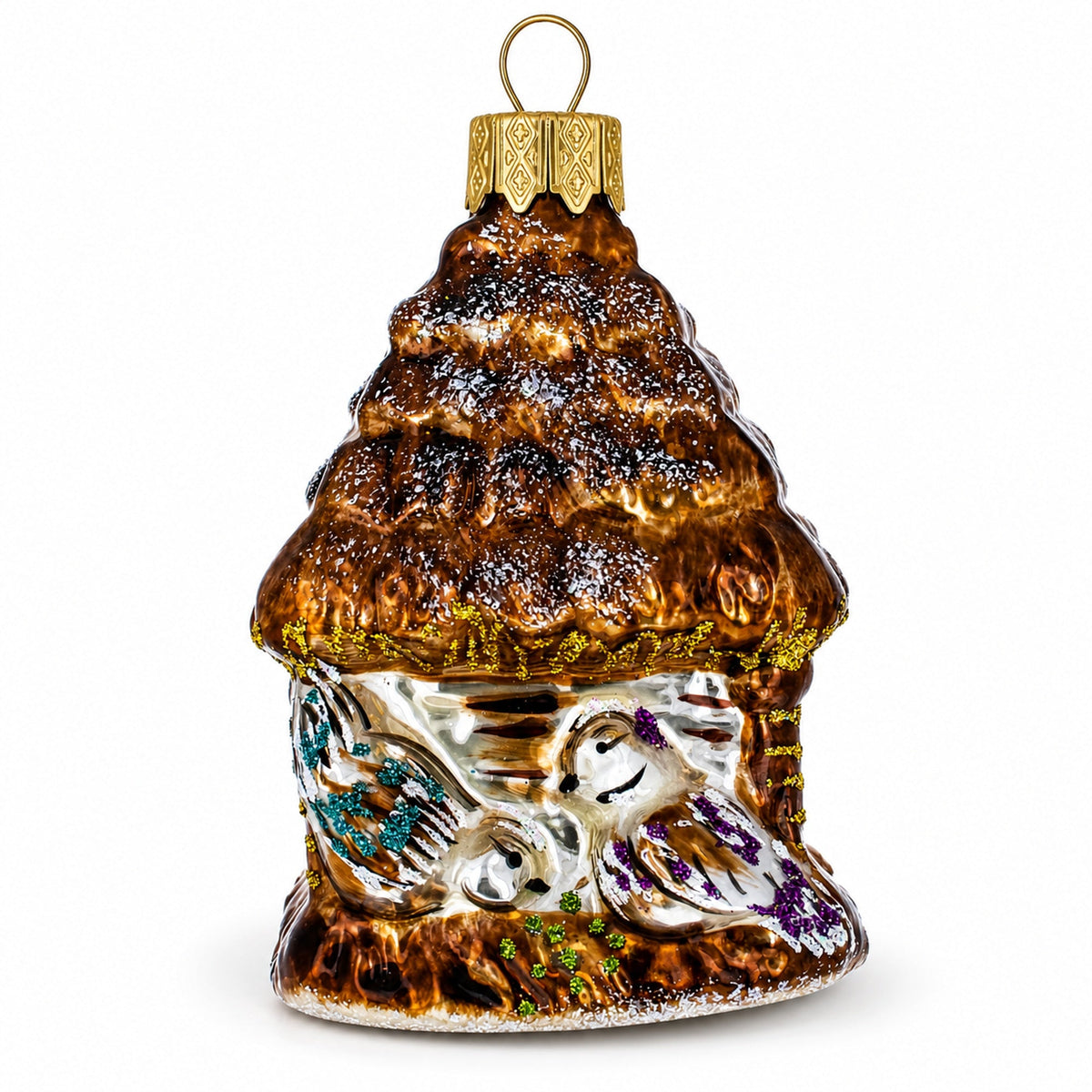 Woodland Rustic Birdhouse Glass Christmas Ornament