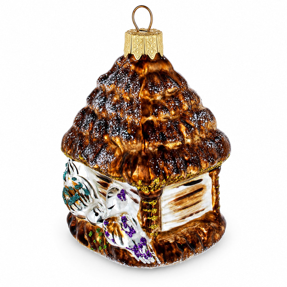 Woodland Rustic Birdhouse Glass Christmas Ornament
