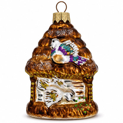Woodland Rustic Birdhouse Glass Christmas Ornament