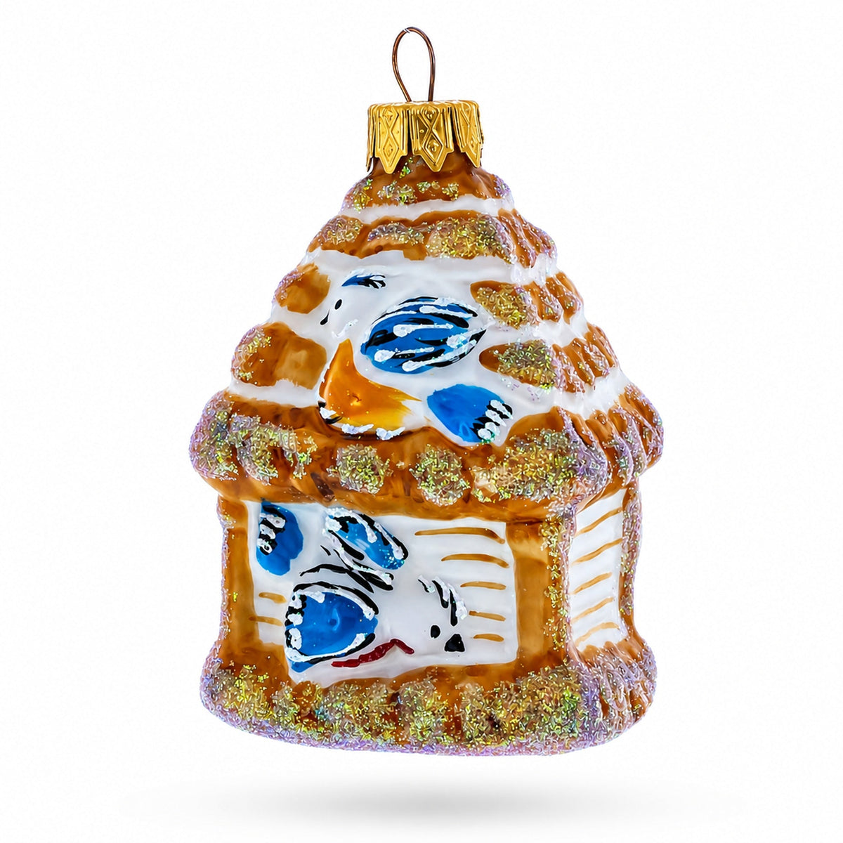 Birdhouse with Bluebirds Glass Christmas Ornament