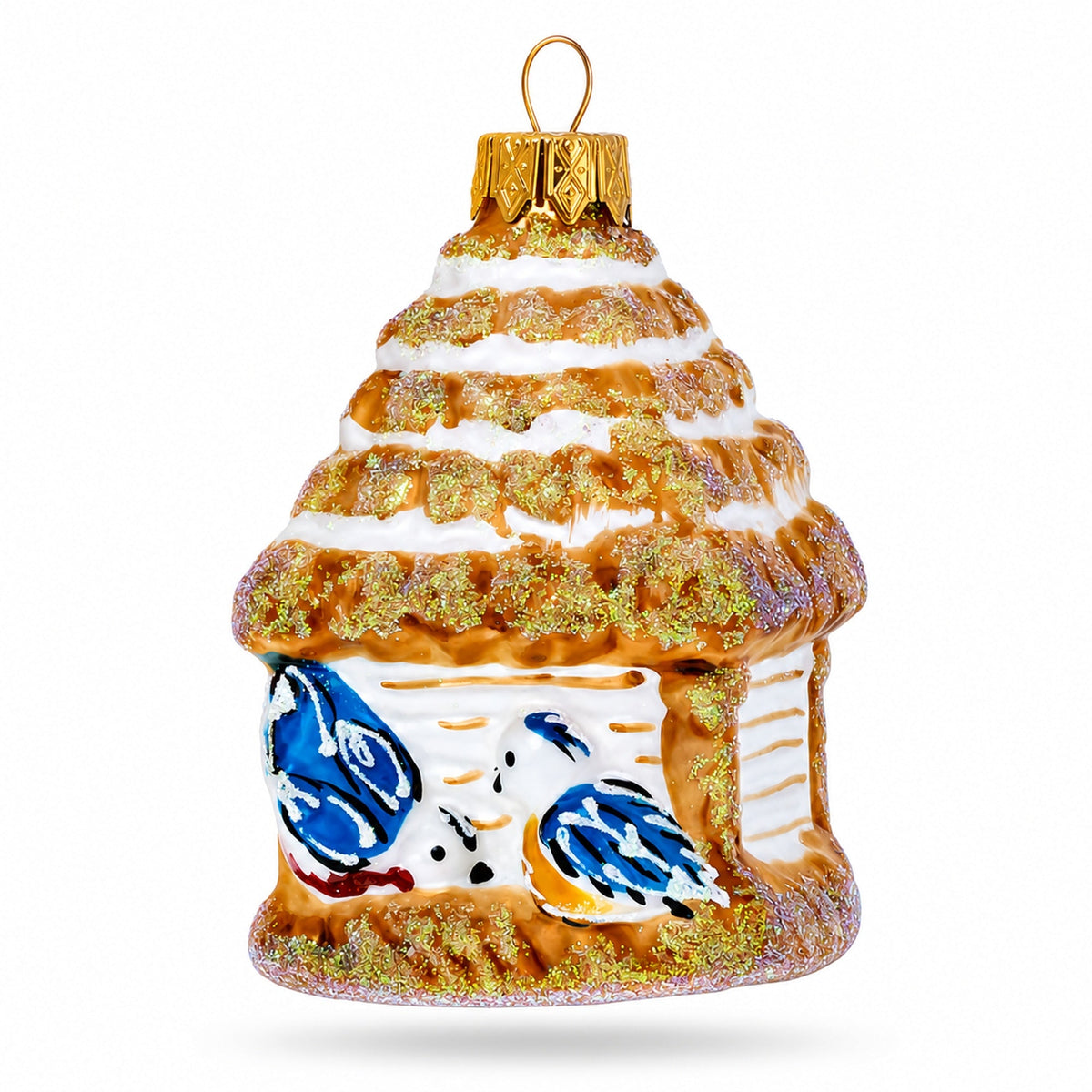 Birdhouse with Bluebirds Glass Christmas Ornament