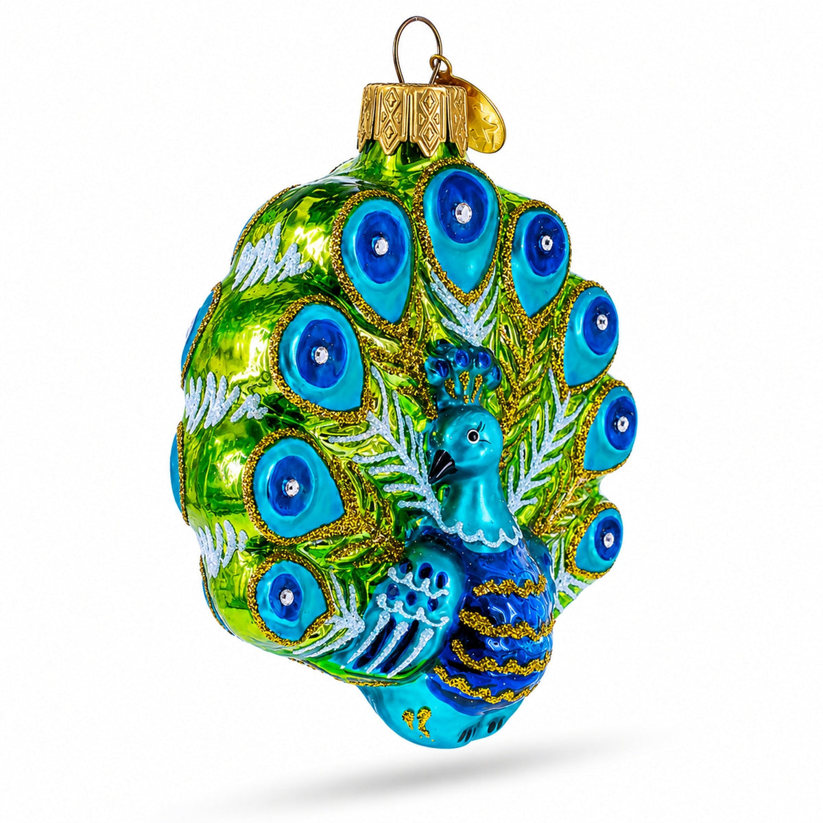 Festive Peacock Glass Christmas Ornament