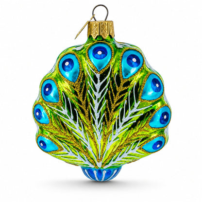 Festive Peacock Glass Christmas Ornament