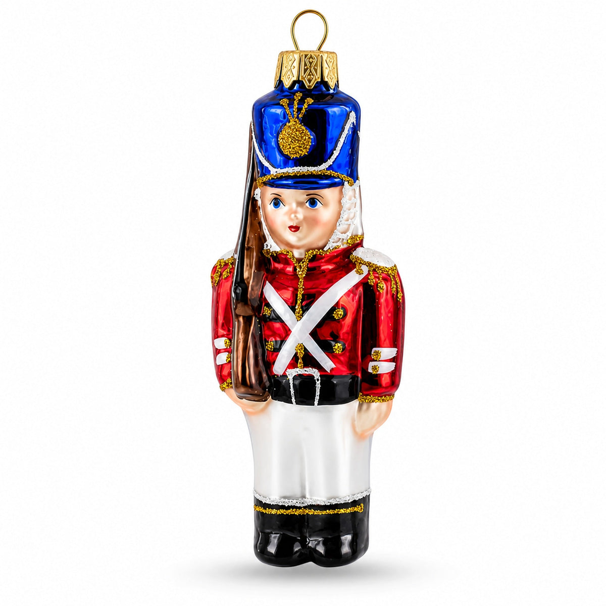 Retro Soldier Holding Rifle Glass Christmas Ornament