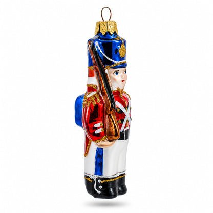 Retro Soldier Holding Rifle Glass Christmas Ornament