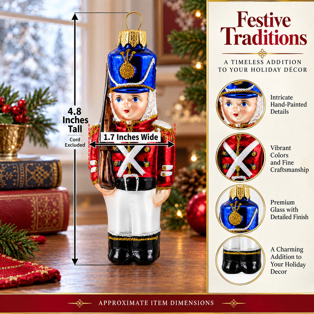 Retro Soldier Holding Rifle Glass Christmas Ornament