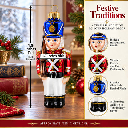 Retro Soldier Holding Rifle Glass Christmas Ornament