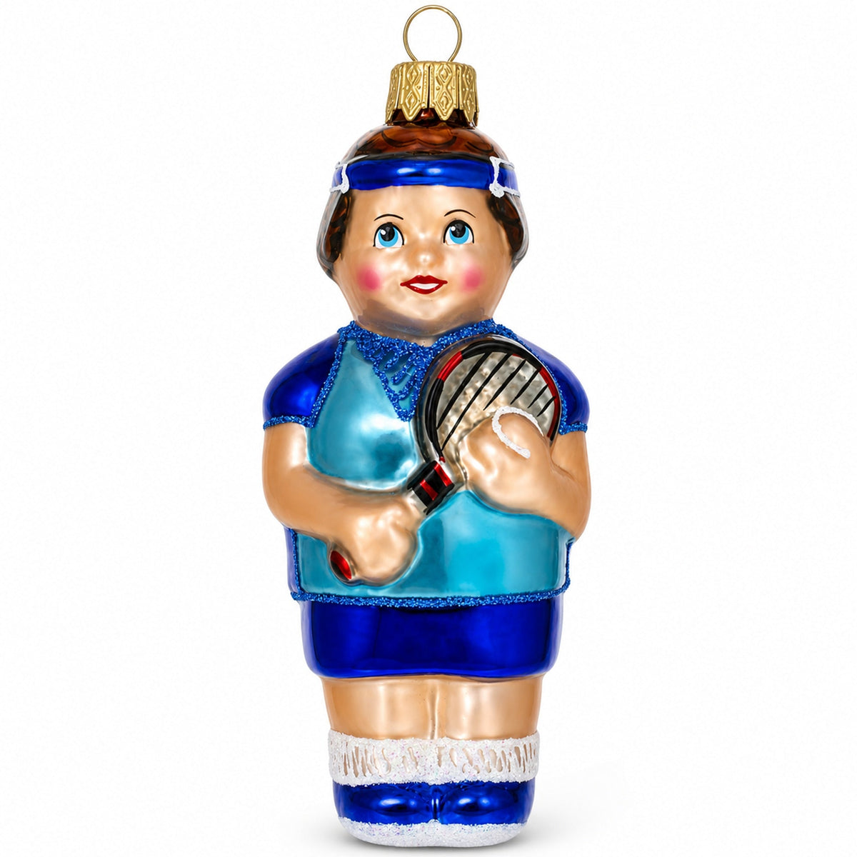 Tennis Player Glass Christmas Ornament