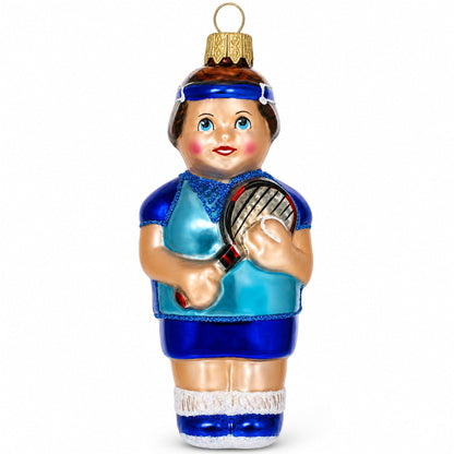 Tennis Player Glass Christmas Ornament