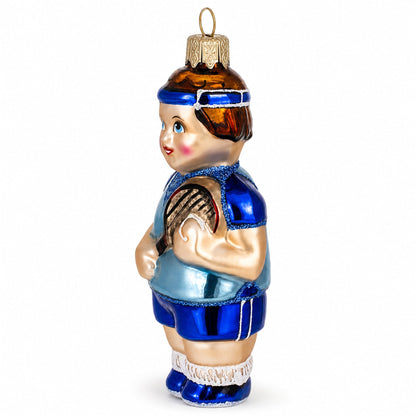 Tennis Player Glass Christmas Ornament